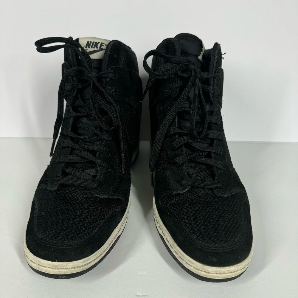Nike Dunk Sky Hi Black Mesh Suede Hidden Wedge Sneakers Shoes 644877-001 Women 9 - Picture 2 of 10
